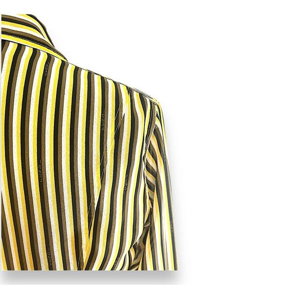 FENDI VTG  Yellow Wh Brown & Black Stripe  Shirt FENDI LOGO fabric & buttons 38 - Picture 10 of 15